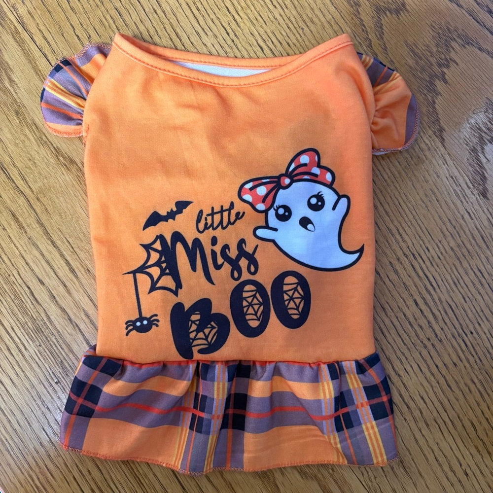 Dog Orange Halloween Dress with Ghost Print and Ruffles Size Small